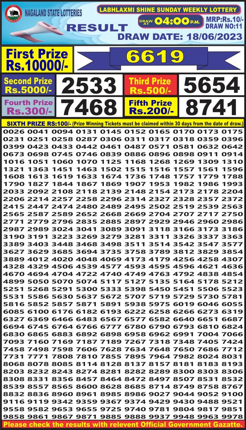 Lottery Result Today June 18, 2023