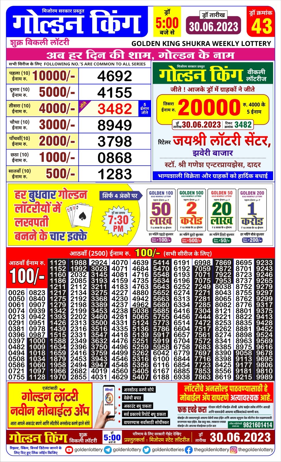 Lottery Result Today June 30, 2023