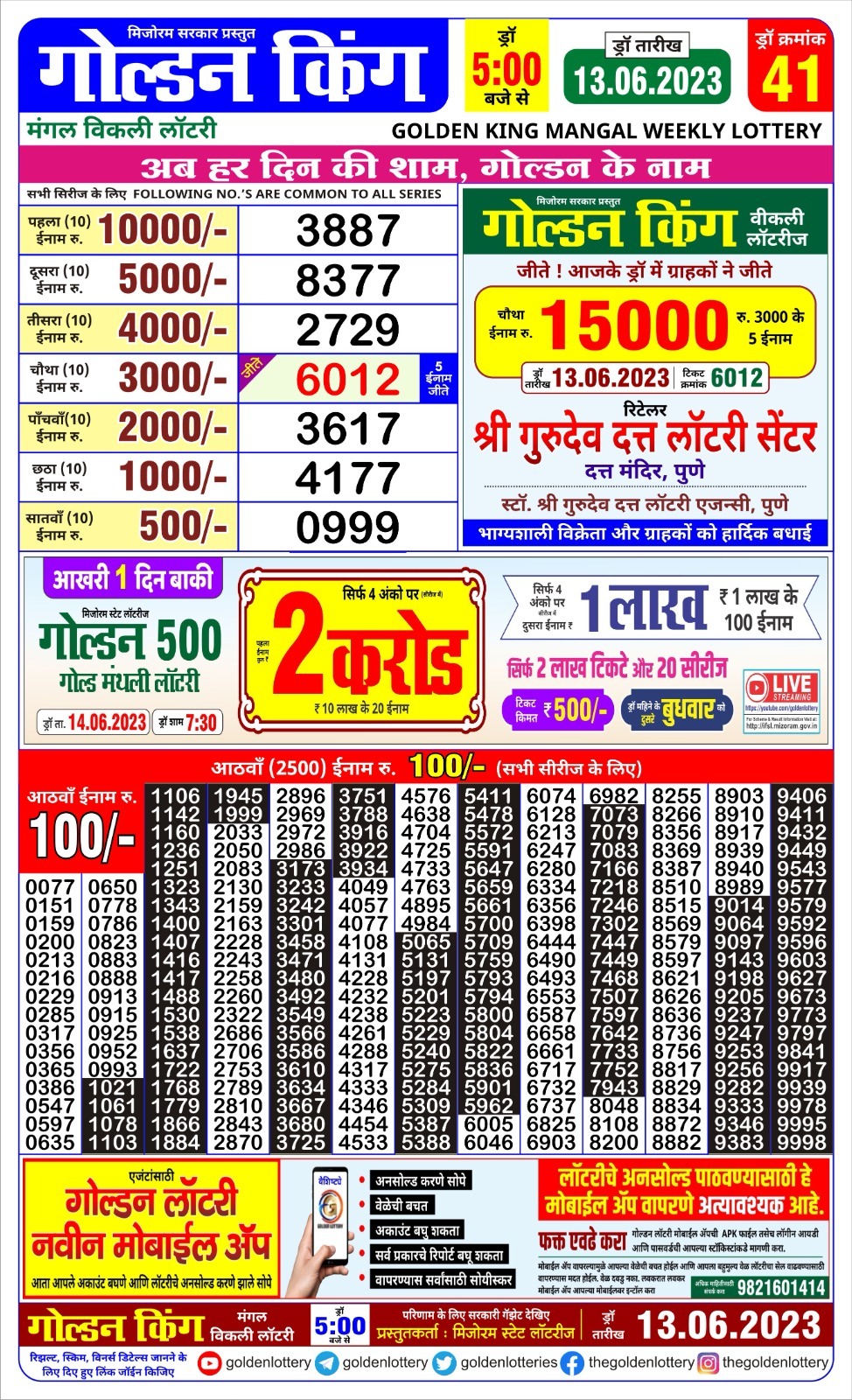 Lottery Result Today June 13, 2023