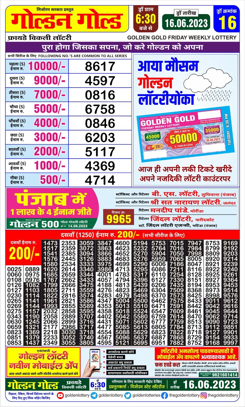 Lottery Result Today June 16, 2023