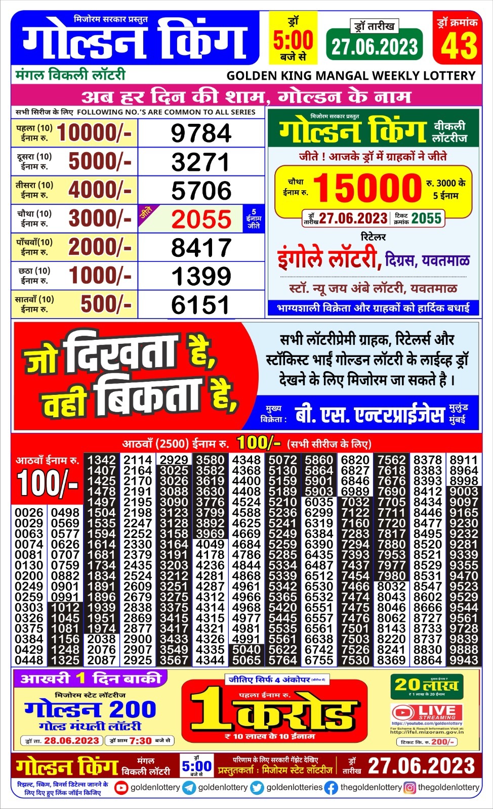Lottery Result Today June 27, 2023