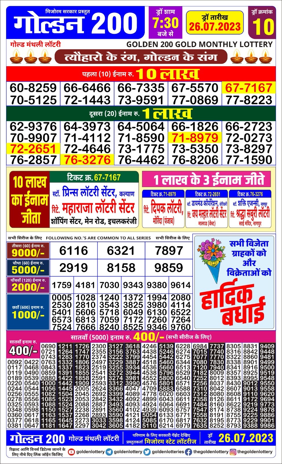 Lottery Result Today July 26, 2023