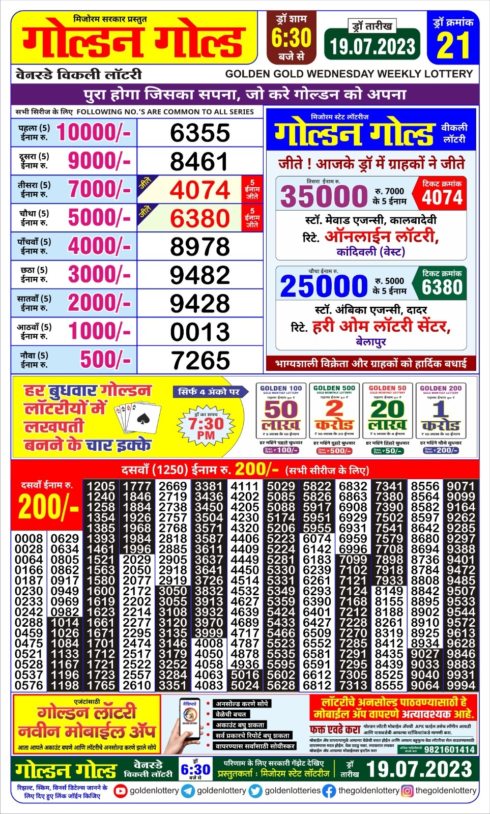 Lottery Result Today July 19, 2023