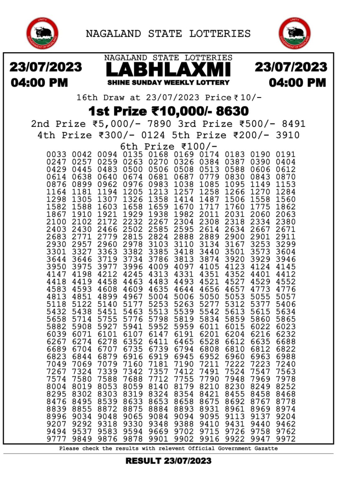 Lottery Result Today July 23, 2023