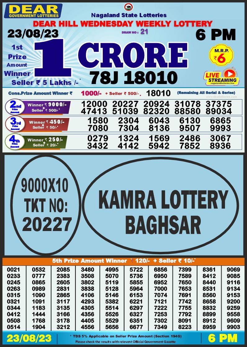 Lottery Result Today August 23, 2023