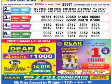 Lottery Result Today January 31, 2024