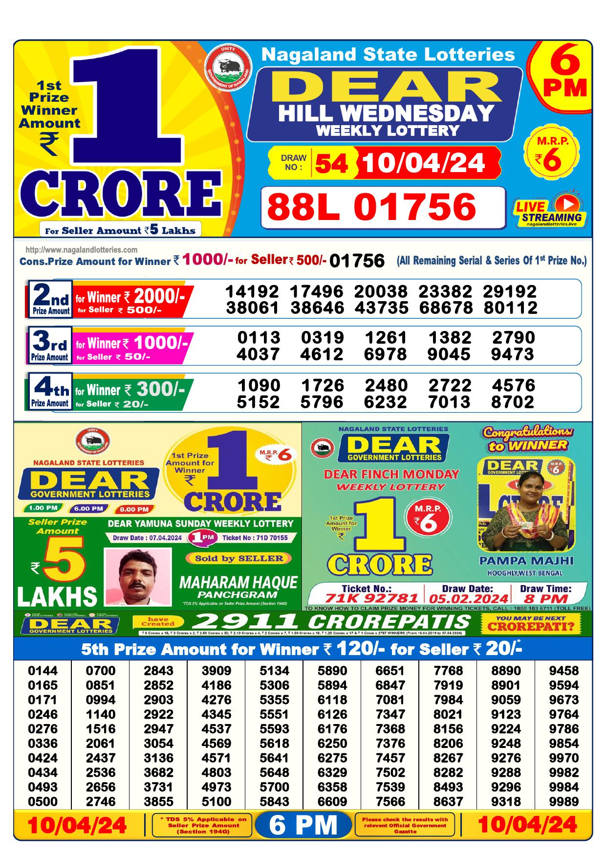 Lottery Result Today April 10, 2024