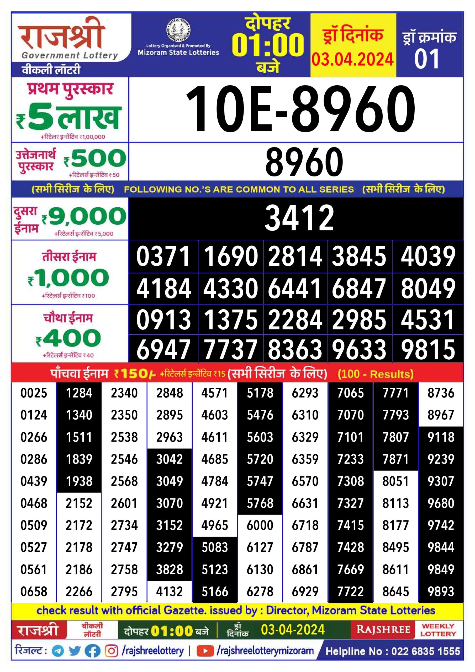 Lottery Result Today April 3, 2024