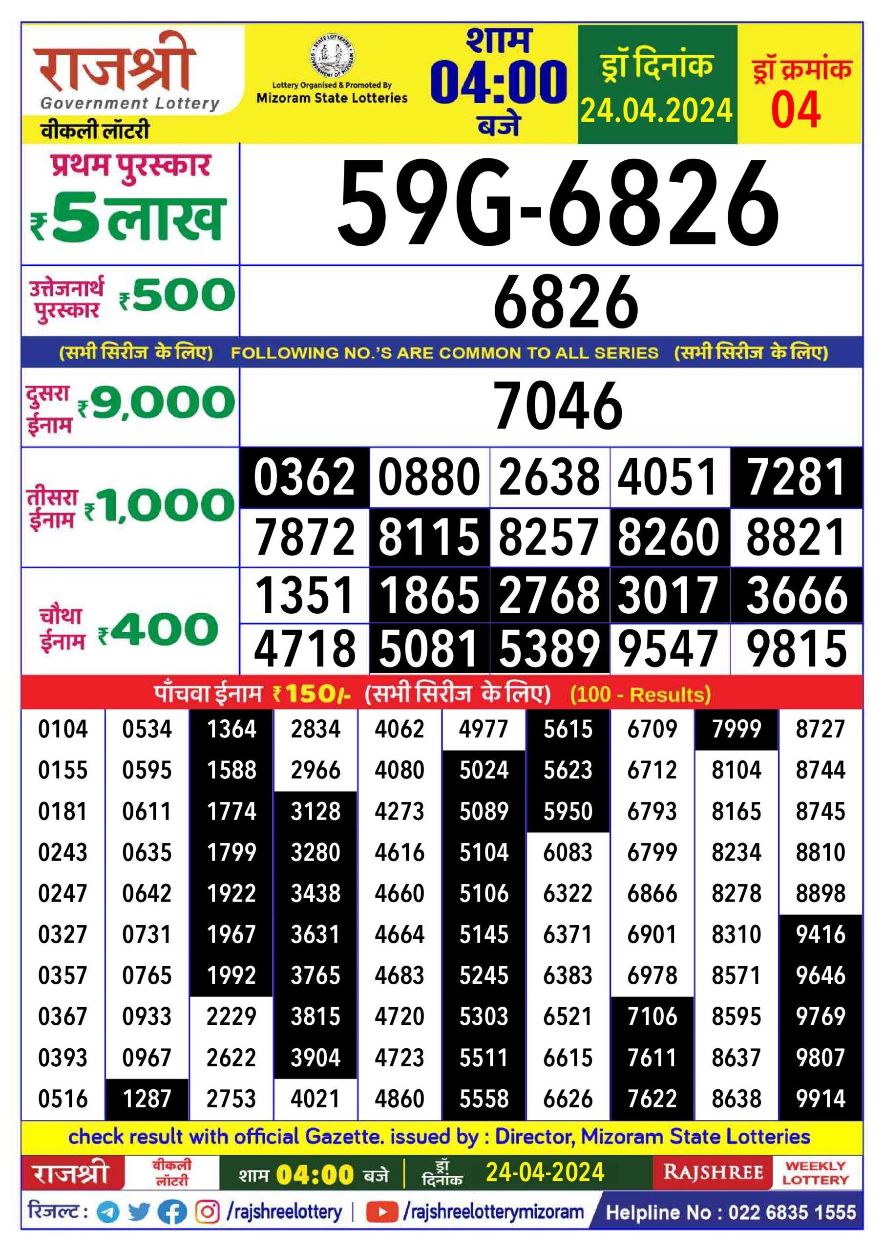 Lottery Result Today April 24, 2024