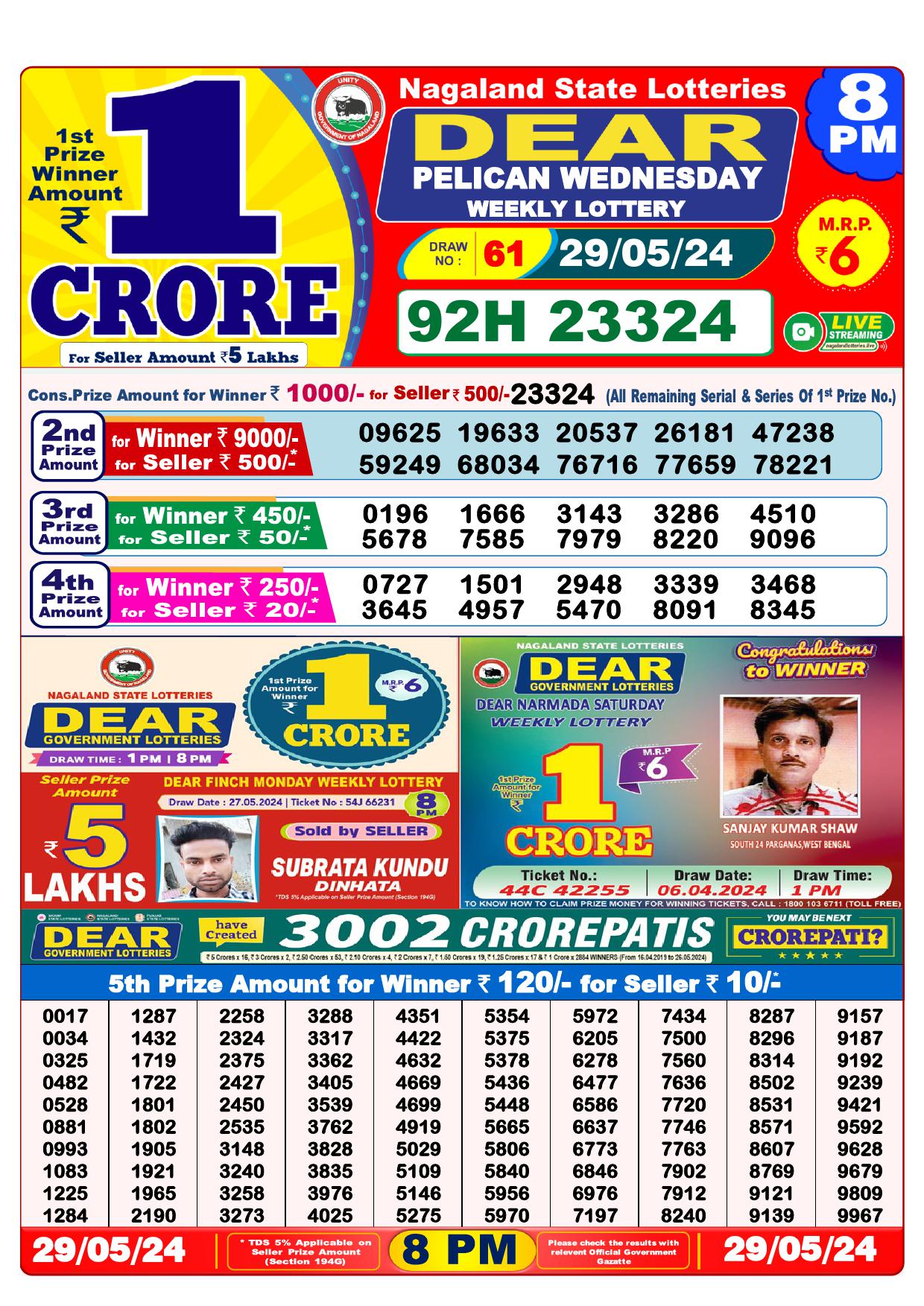 Lottery Result Today May 29, 2024