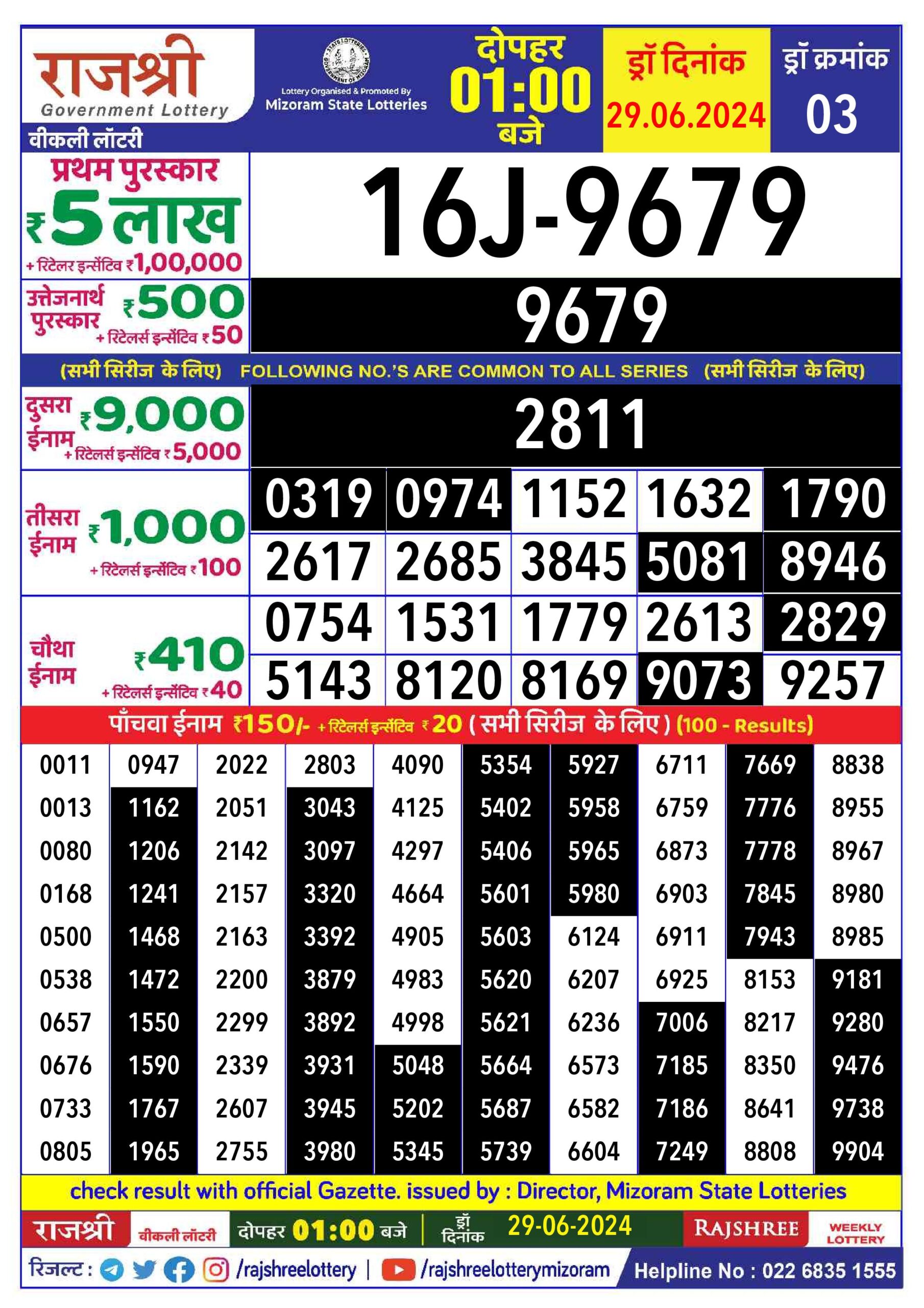 Lottery Result Today June 29, 2024