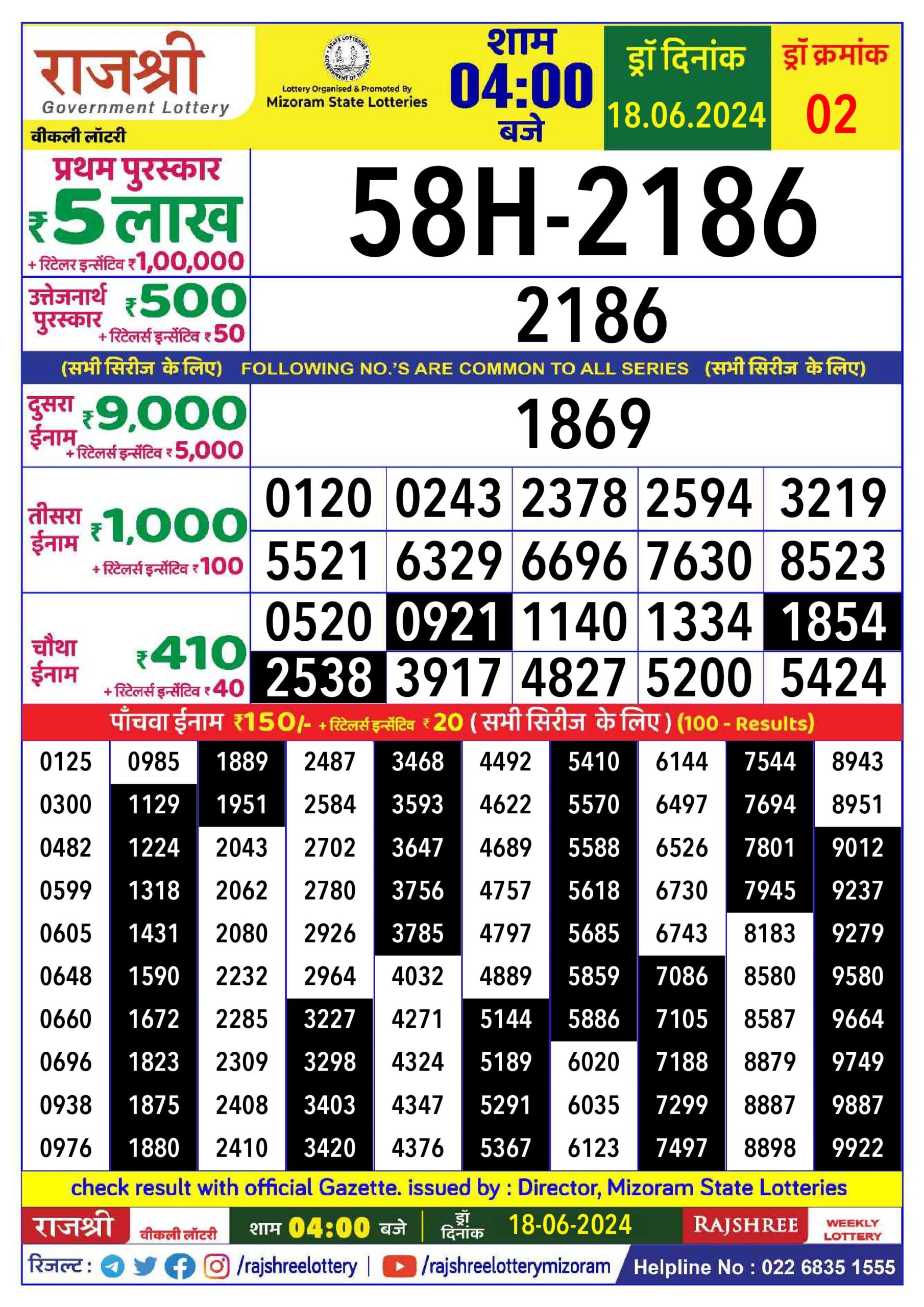Lottery Result Today June 18, 2024
