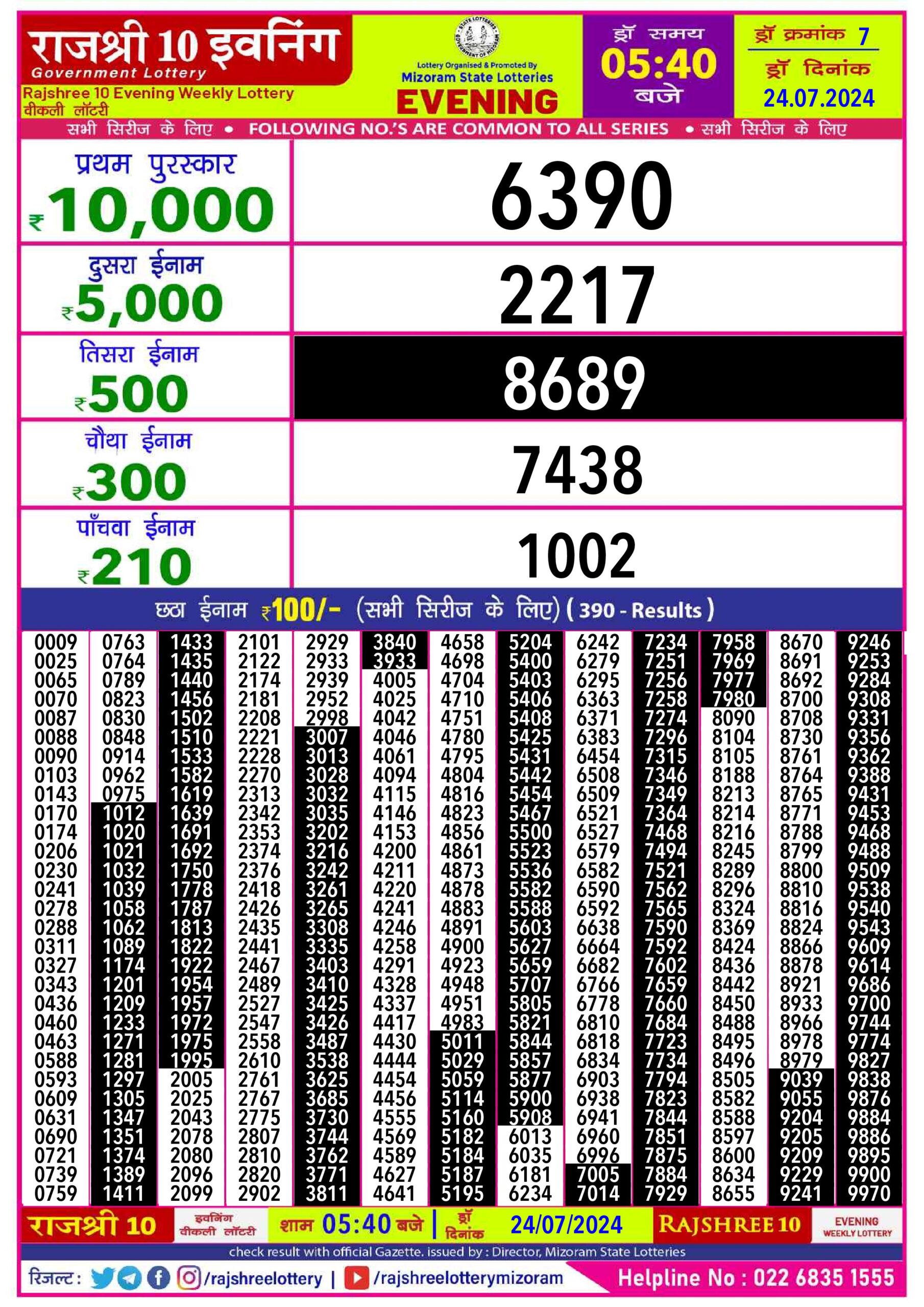 Lottery Result Today July 24, 2024