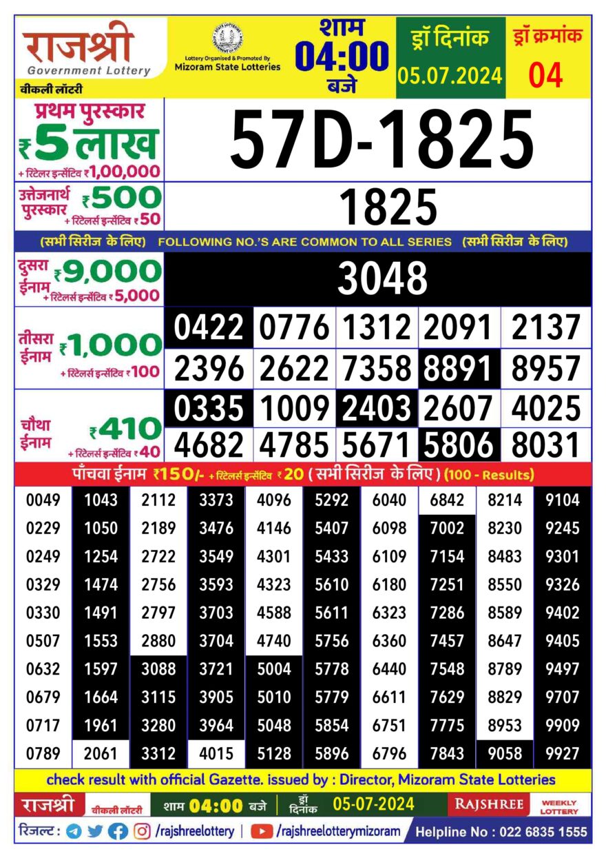 Lottery Result Today July 5, 2024