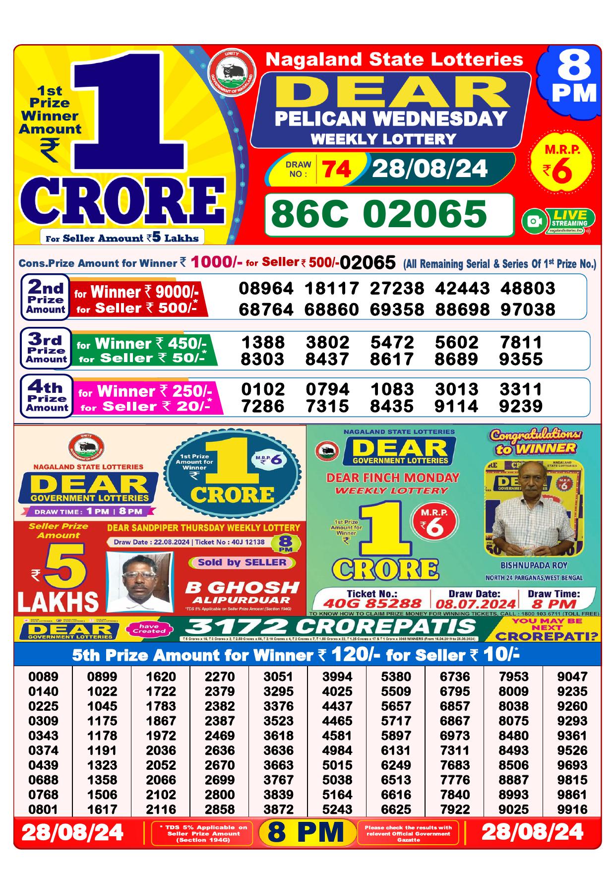 Lottery Result Today August 28, 2024