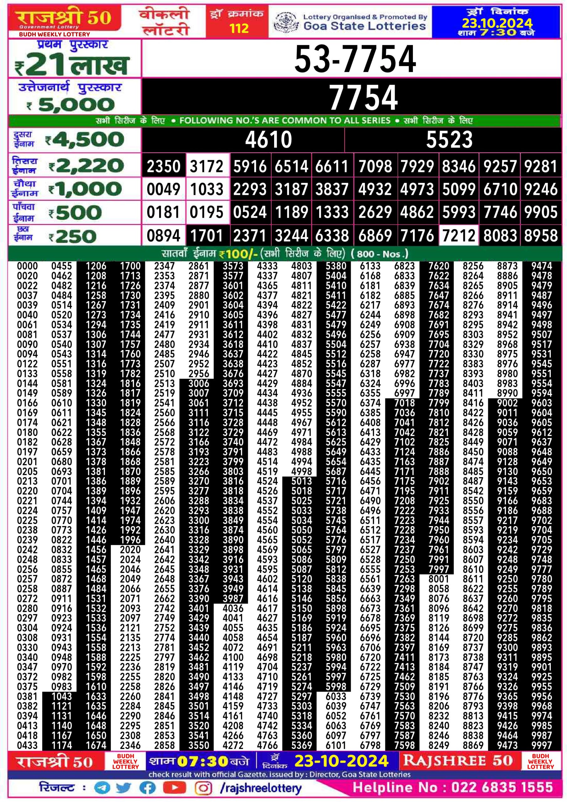 Lottery Result Today October 23, 2024