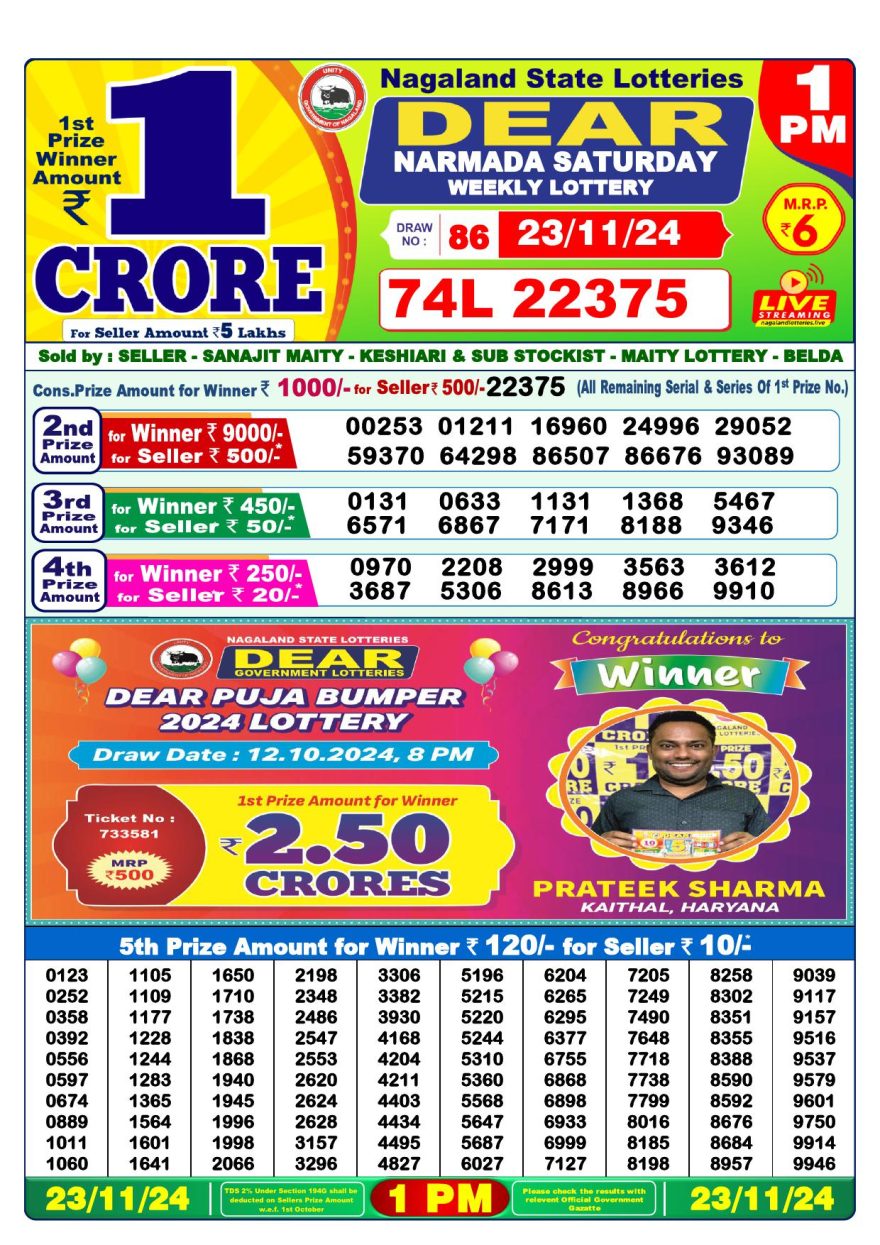 Lottery Result Today November 23, 2024