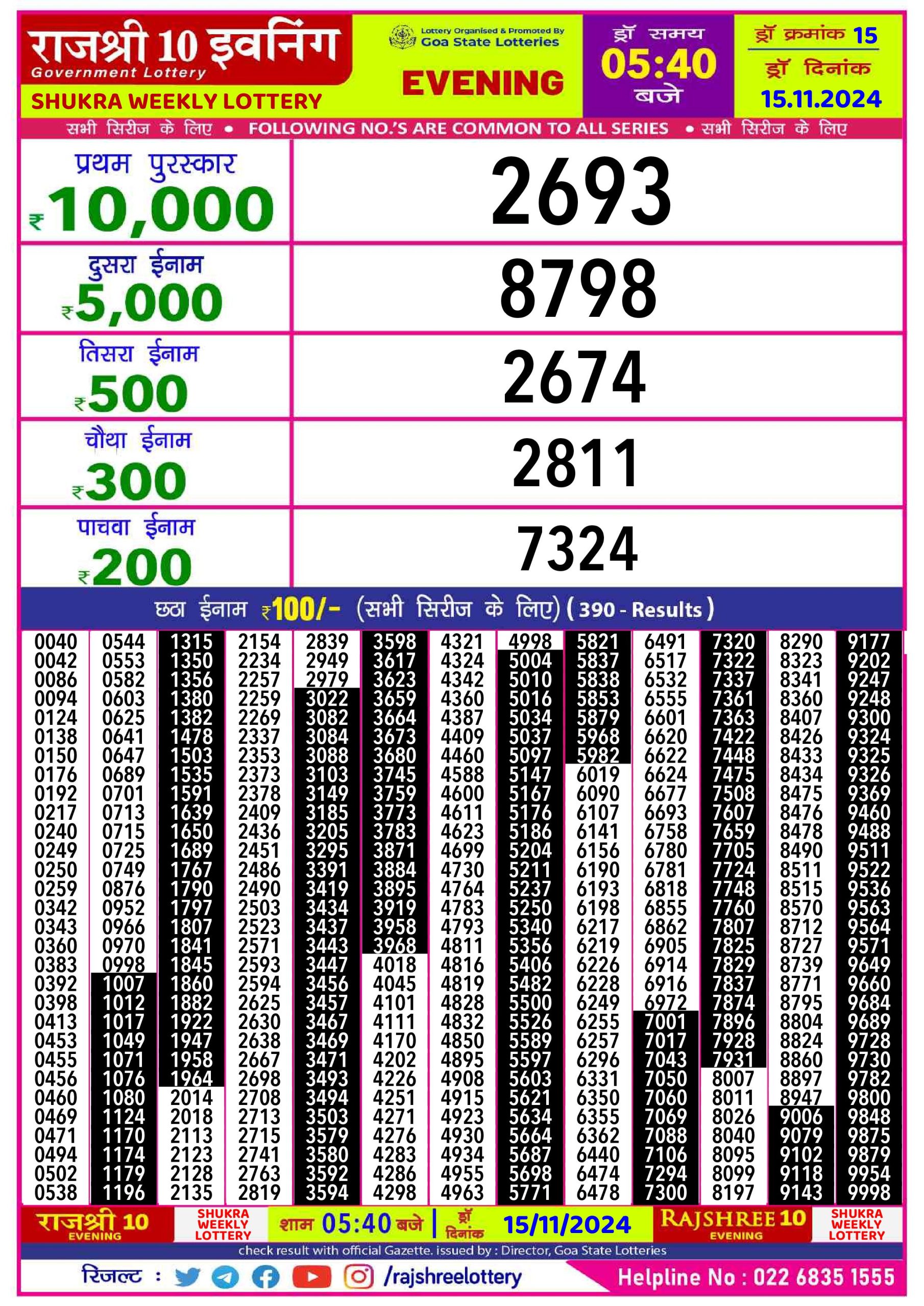 Lottery Result Today November 15, 2024