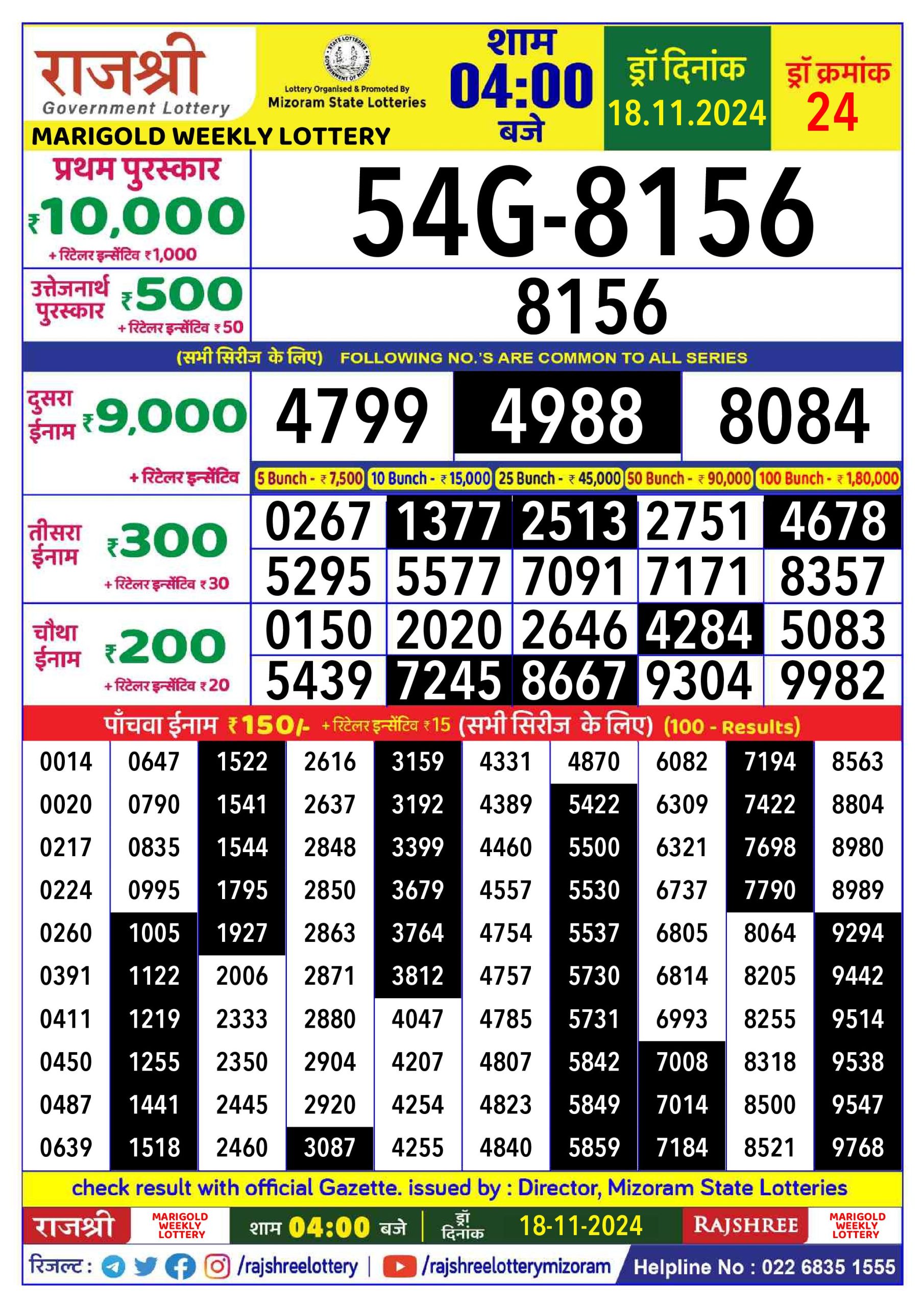 Lottery Result Today November 18, 2024