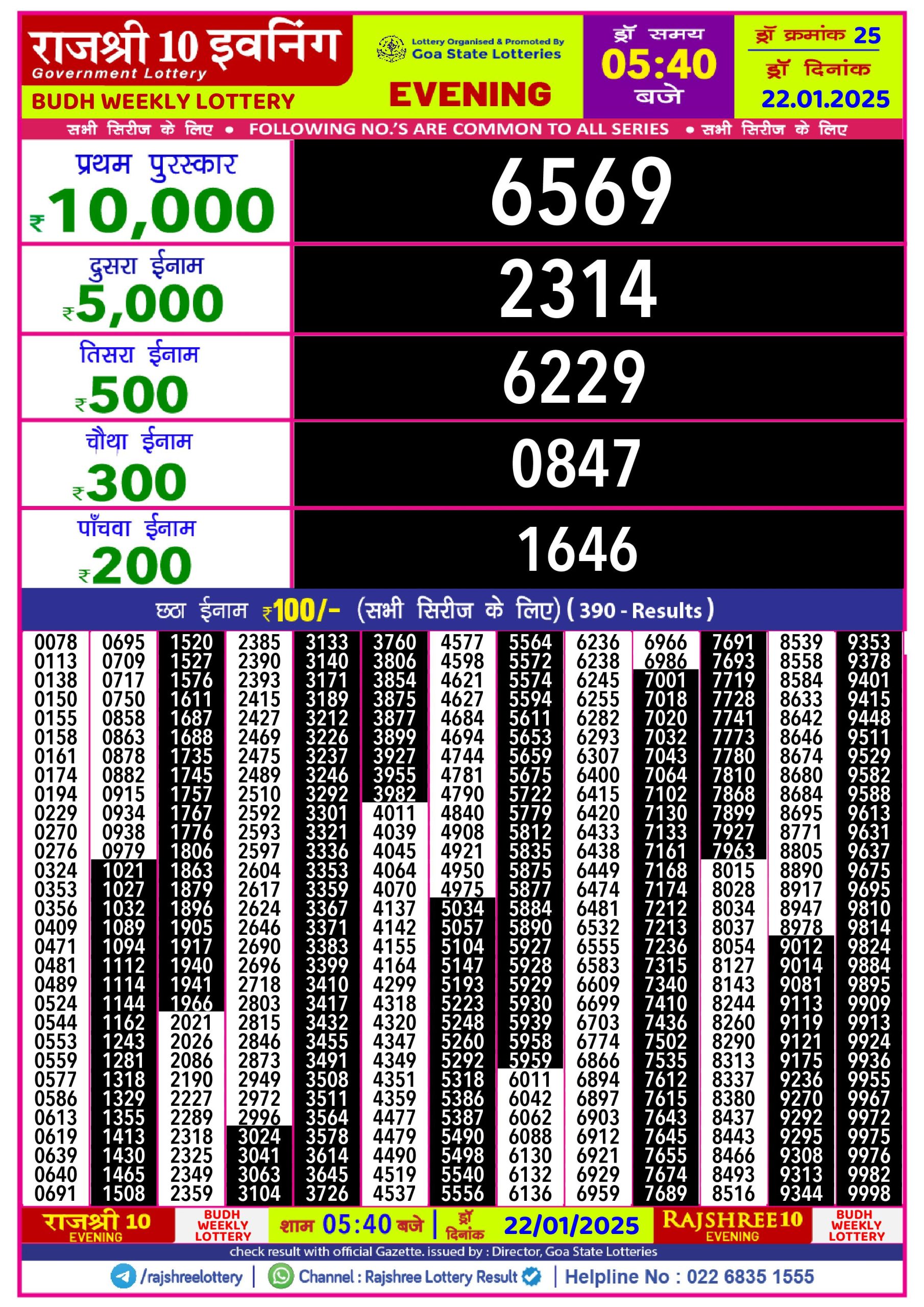 Lottery Result Today January 22, 2025