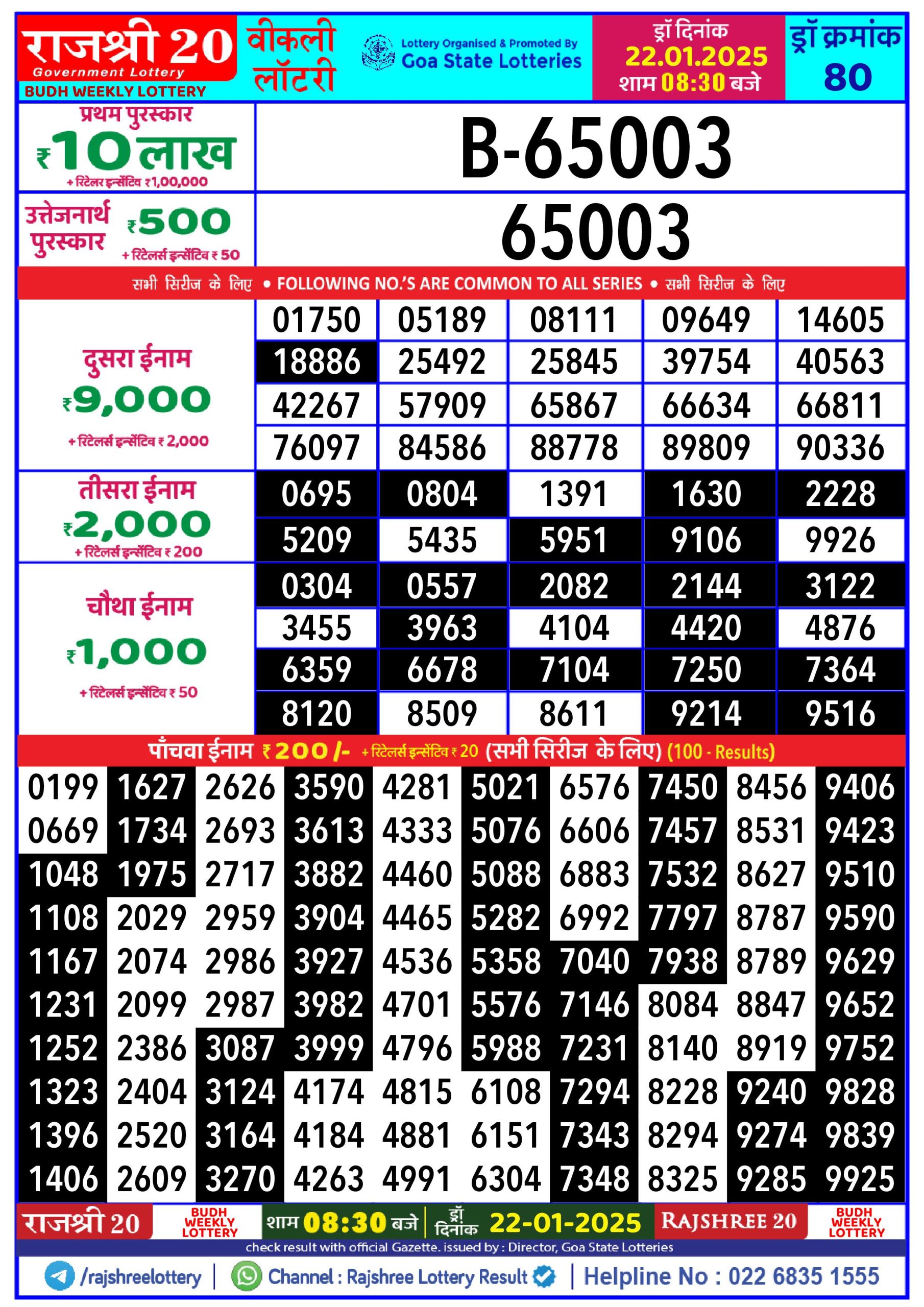 Lottery Result Today January 22, 2025