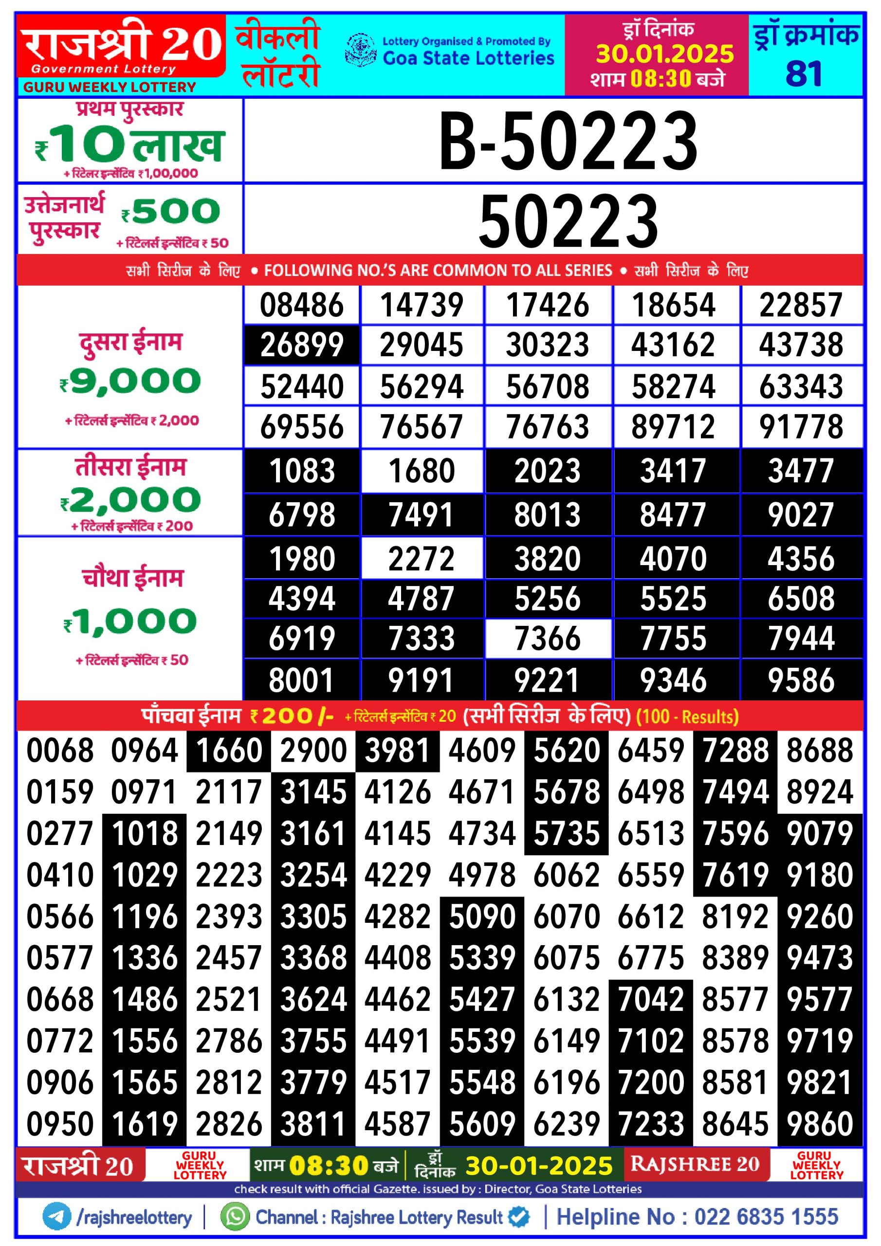 Lottery Result Today January 30, 2025