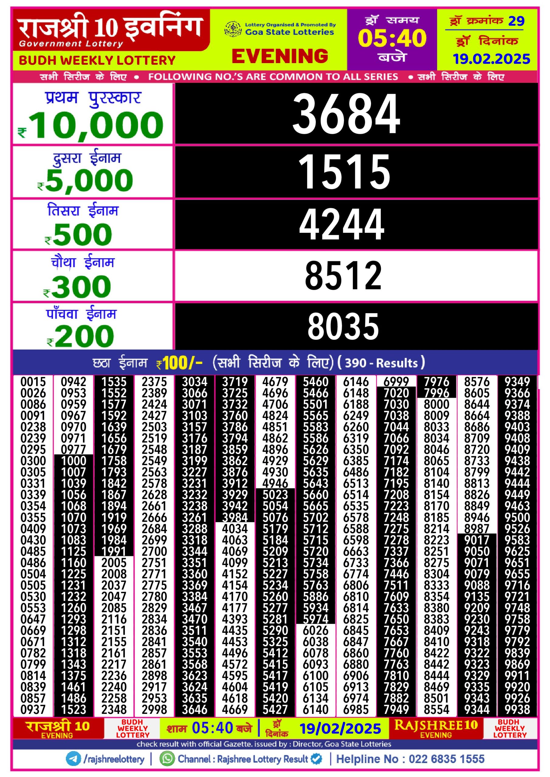 Lottery Result Today February 19, 2025