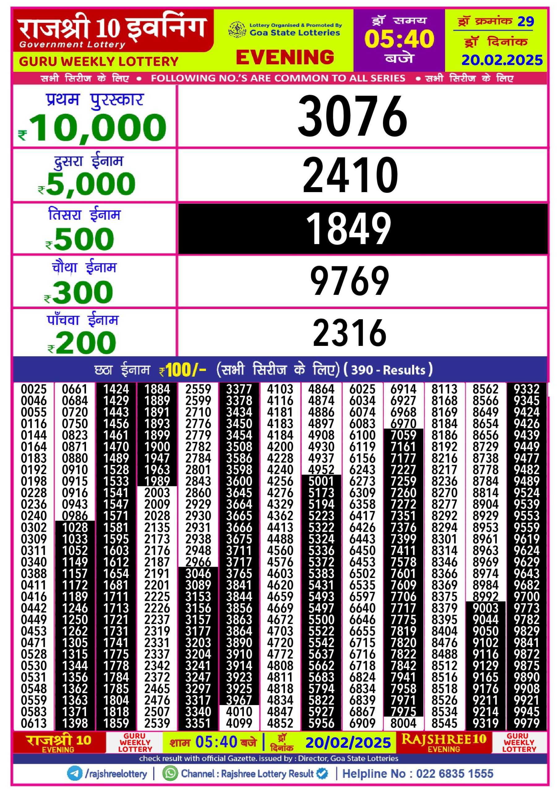 Lottery Result Today February 20, 2025