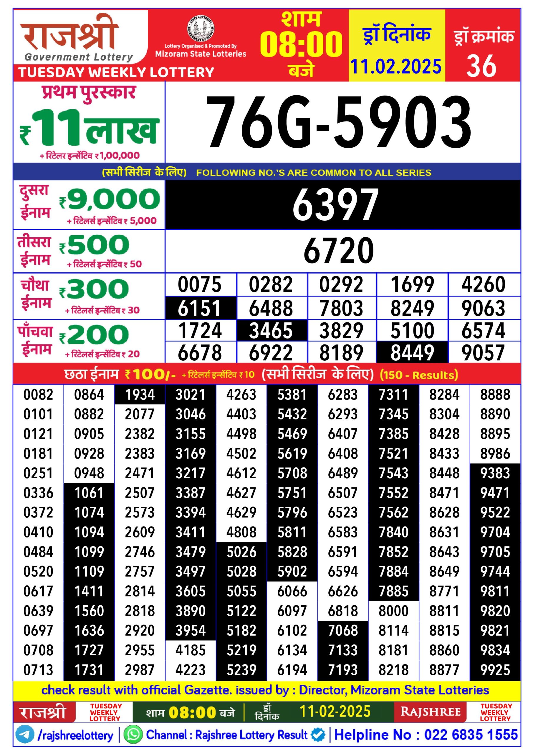 Lottery Result Today February 11, 2025