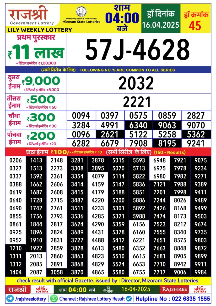 Lottery Result Today April 16, 2025