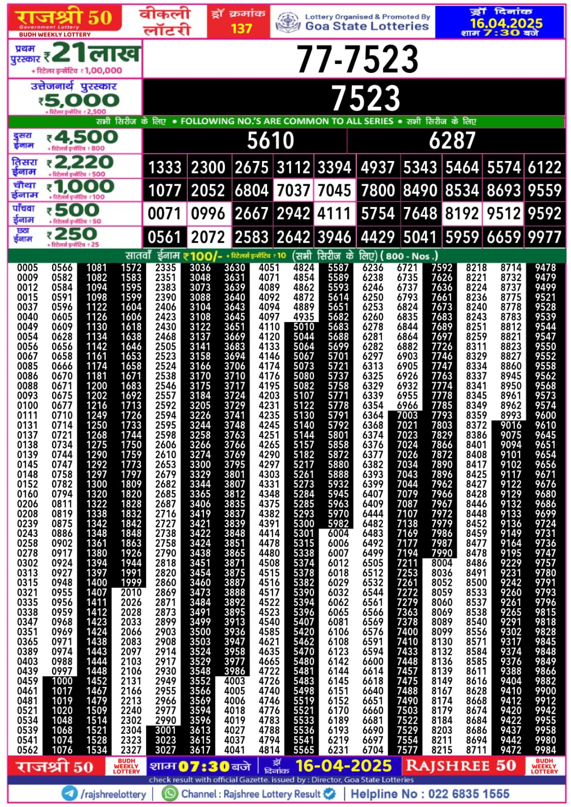 Lottery Result Today April 16, 2025