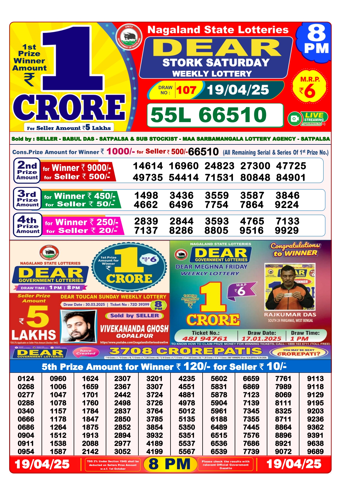 Lottery Result Today April 19, 2025