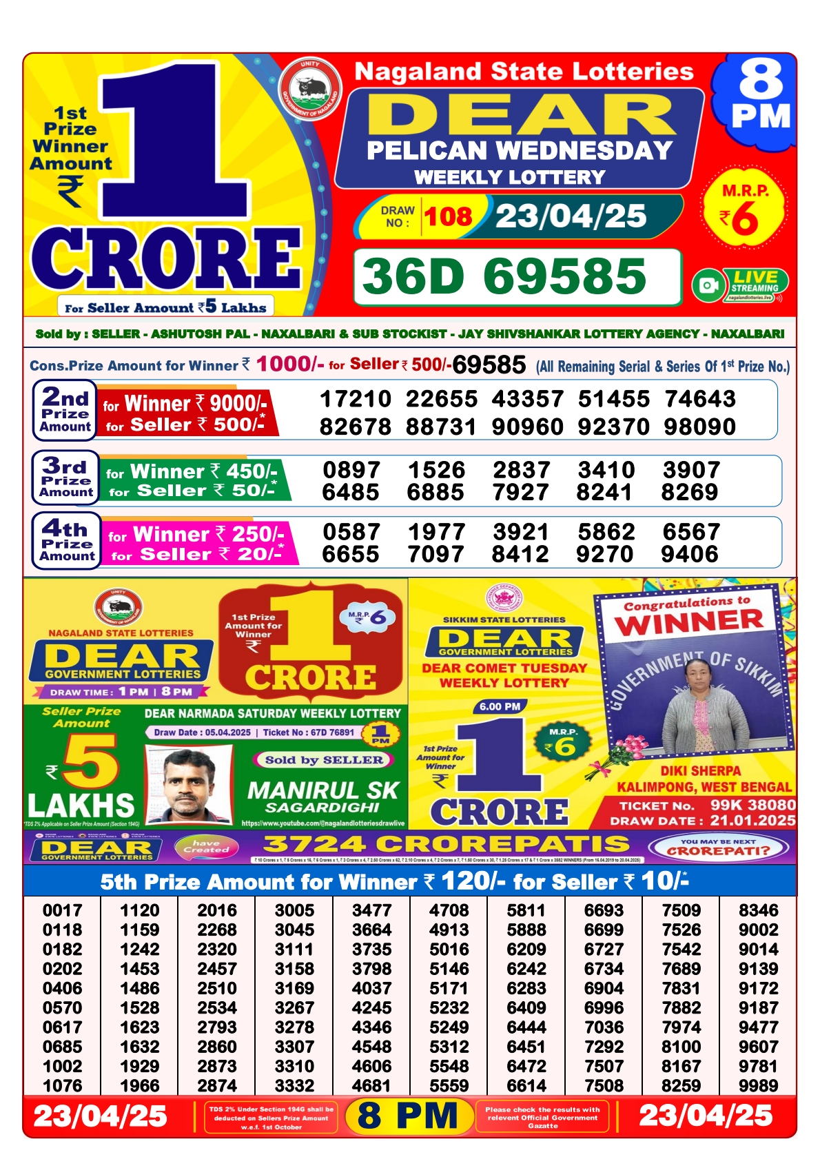 Lottery Result Today April 23, 2025