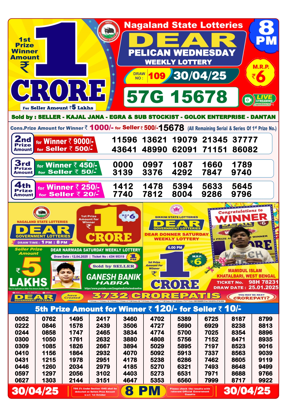 Lottery Result Today April 30, 2025