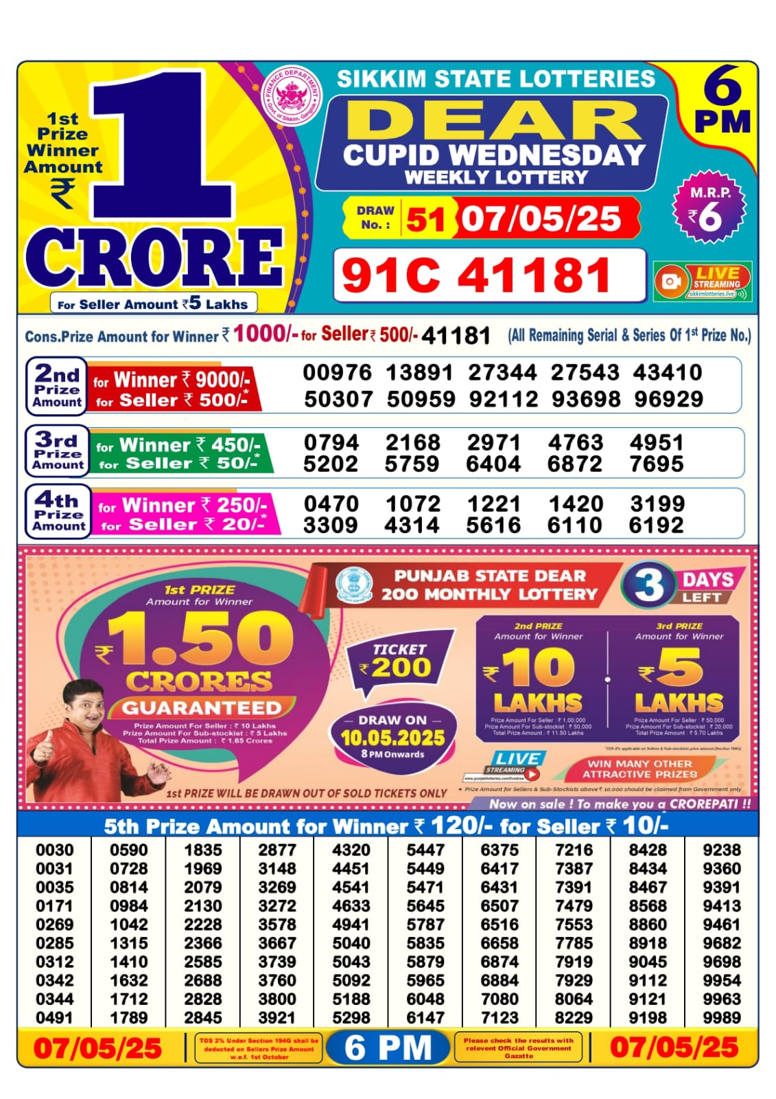 Lottery Result Today May 7, 2025