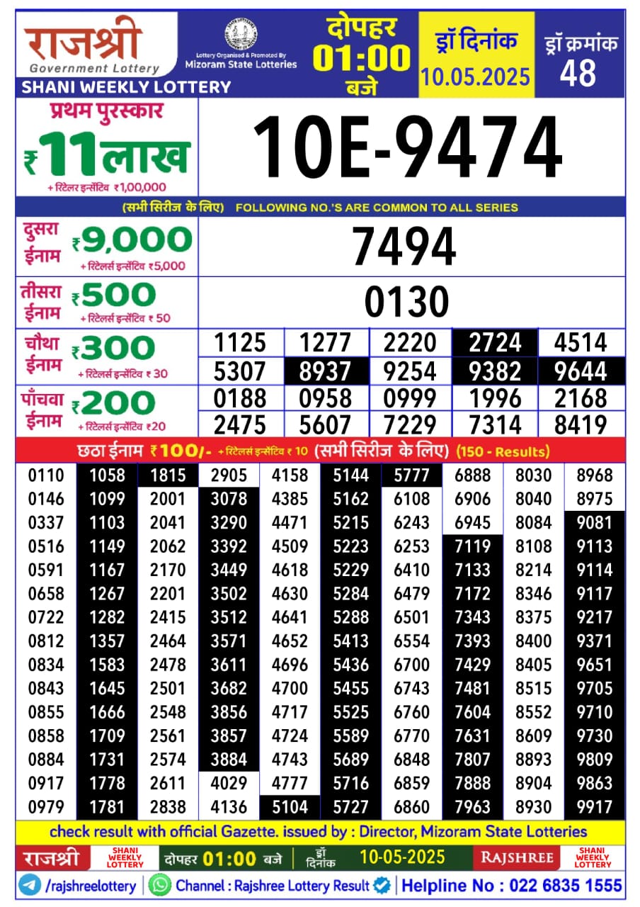 Lottery Result Today May 10, 2025