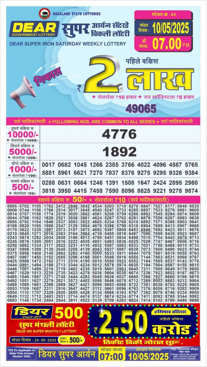 Lottery Result Today May 10, 2025