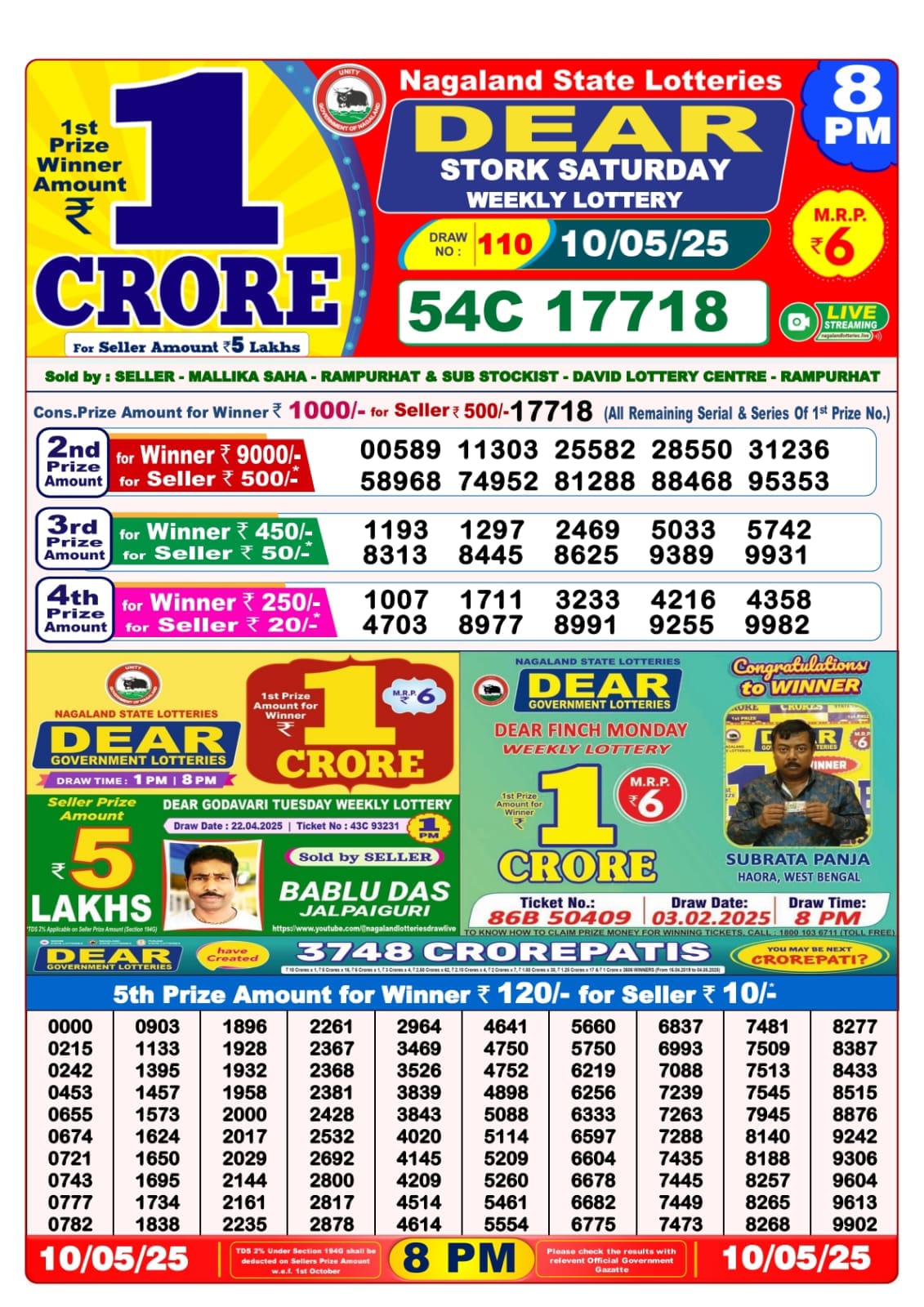 Lottery Result Today May 10, 2025