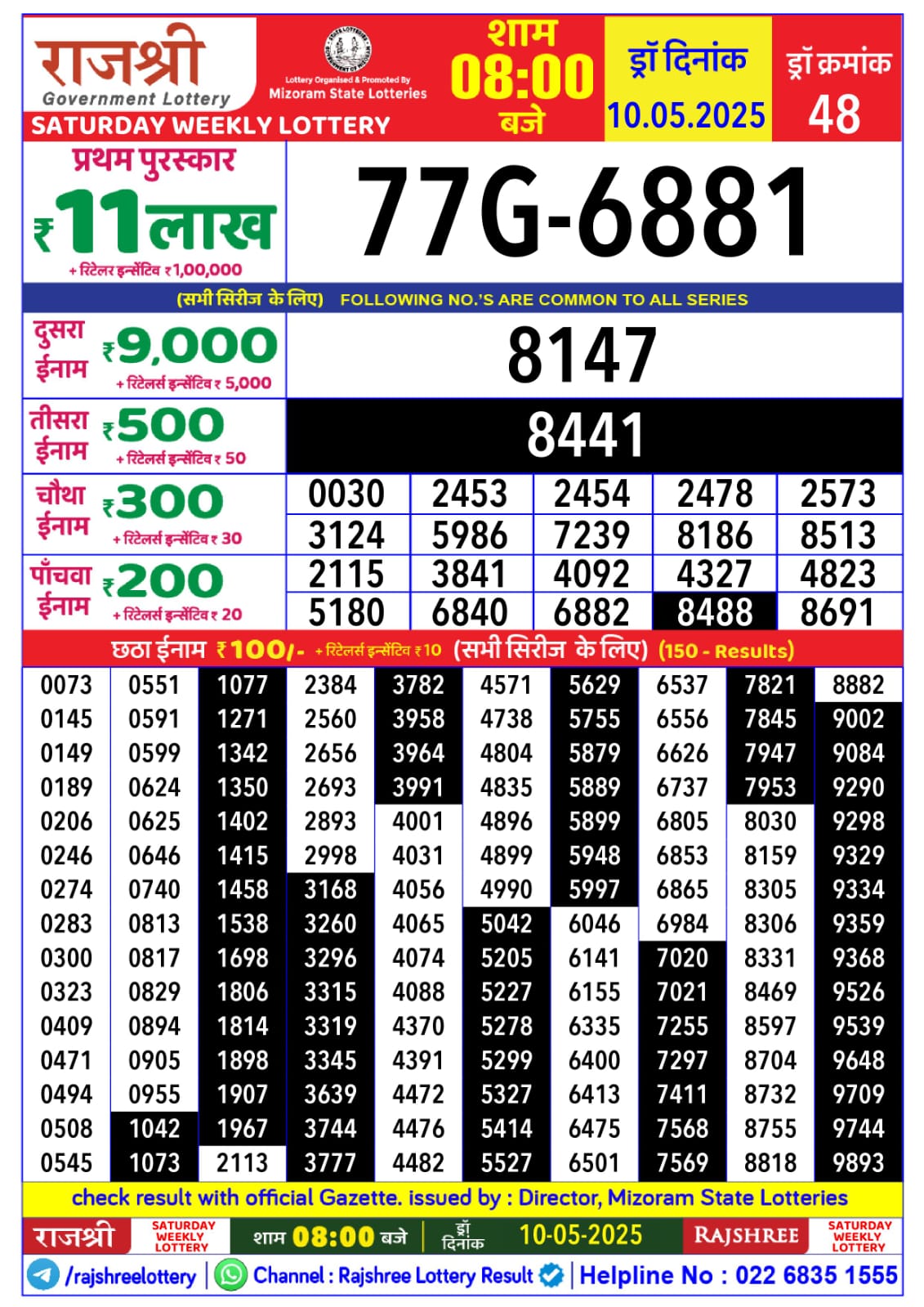 Lottery Result Today May 10, 2025