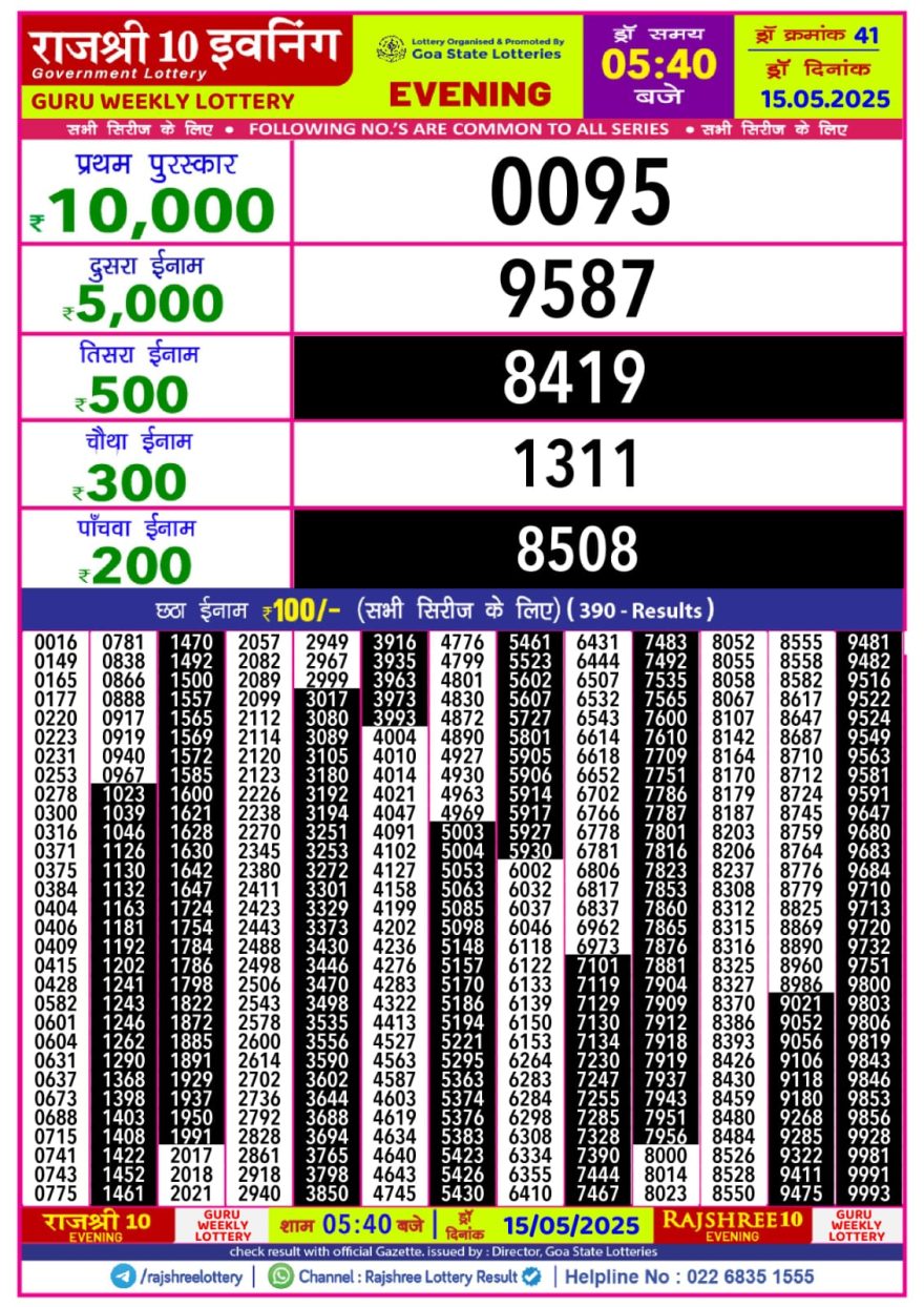 Lottery Result Today May 15, 2025
