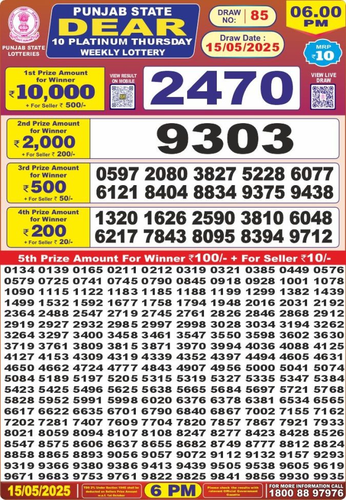 Lottery Result Today May 15, 2025