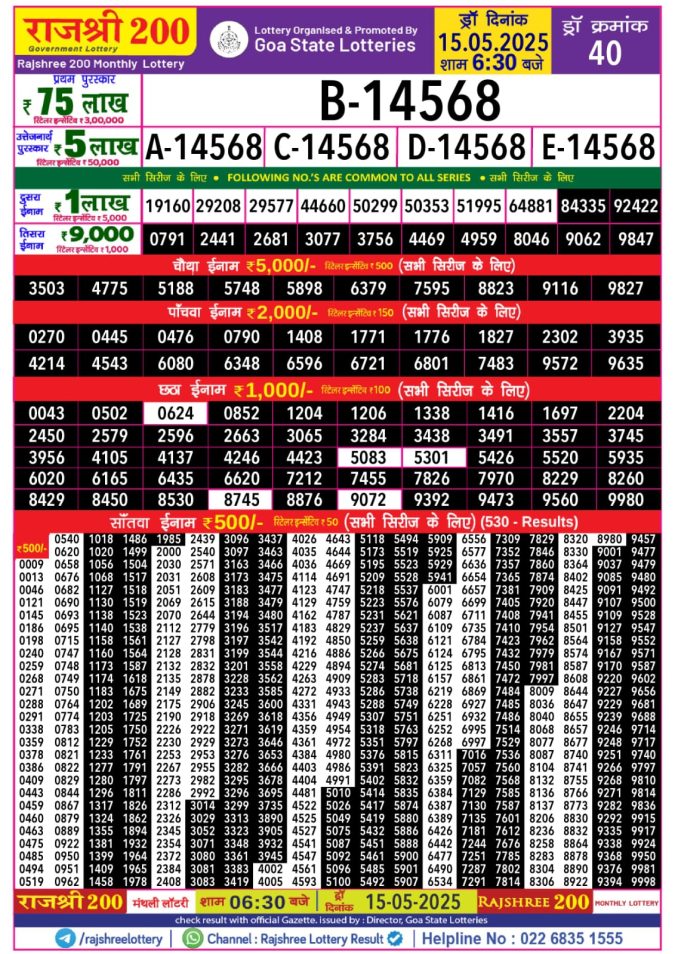 Lottery Result Today May 15, 2025