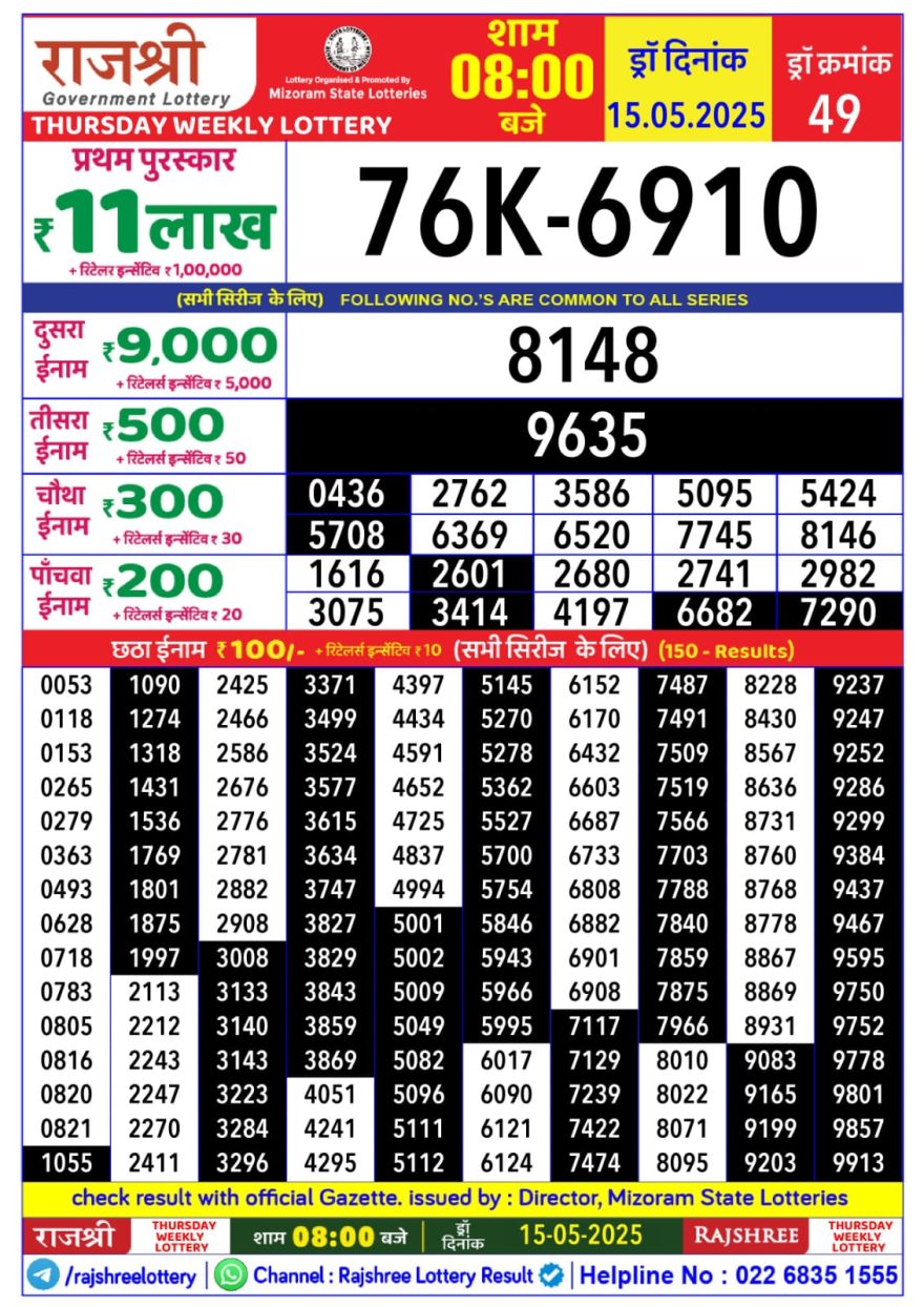 Lottery Result Today May 15, 2025