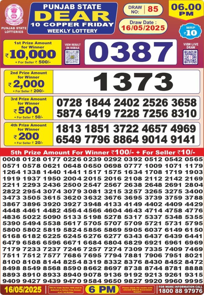Lottery Result Today May 16, 2025