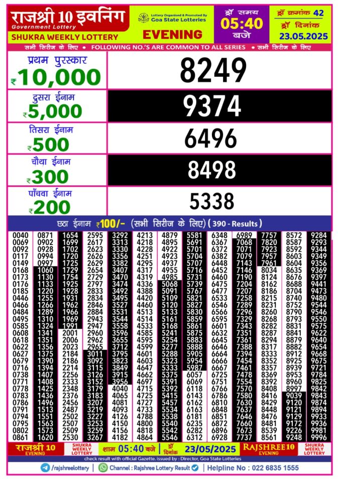Lottery Result Today May 23, 2025