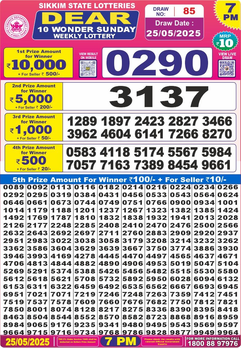 Lottery Result Today May 25, 2025