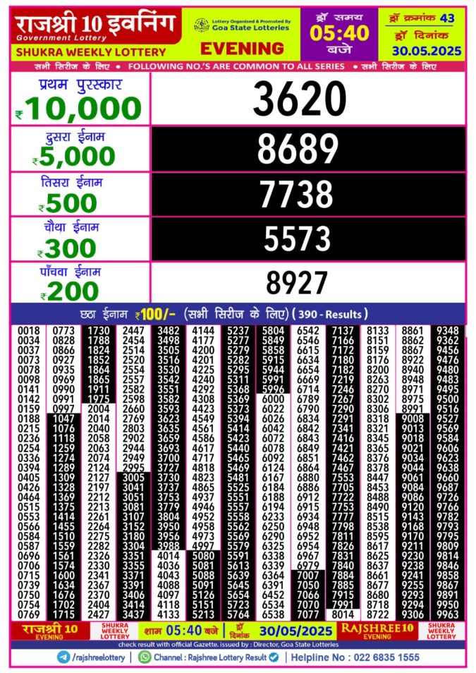 Lottery Result Today May 30, 2025