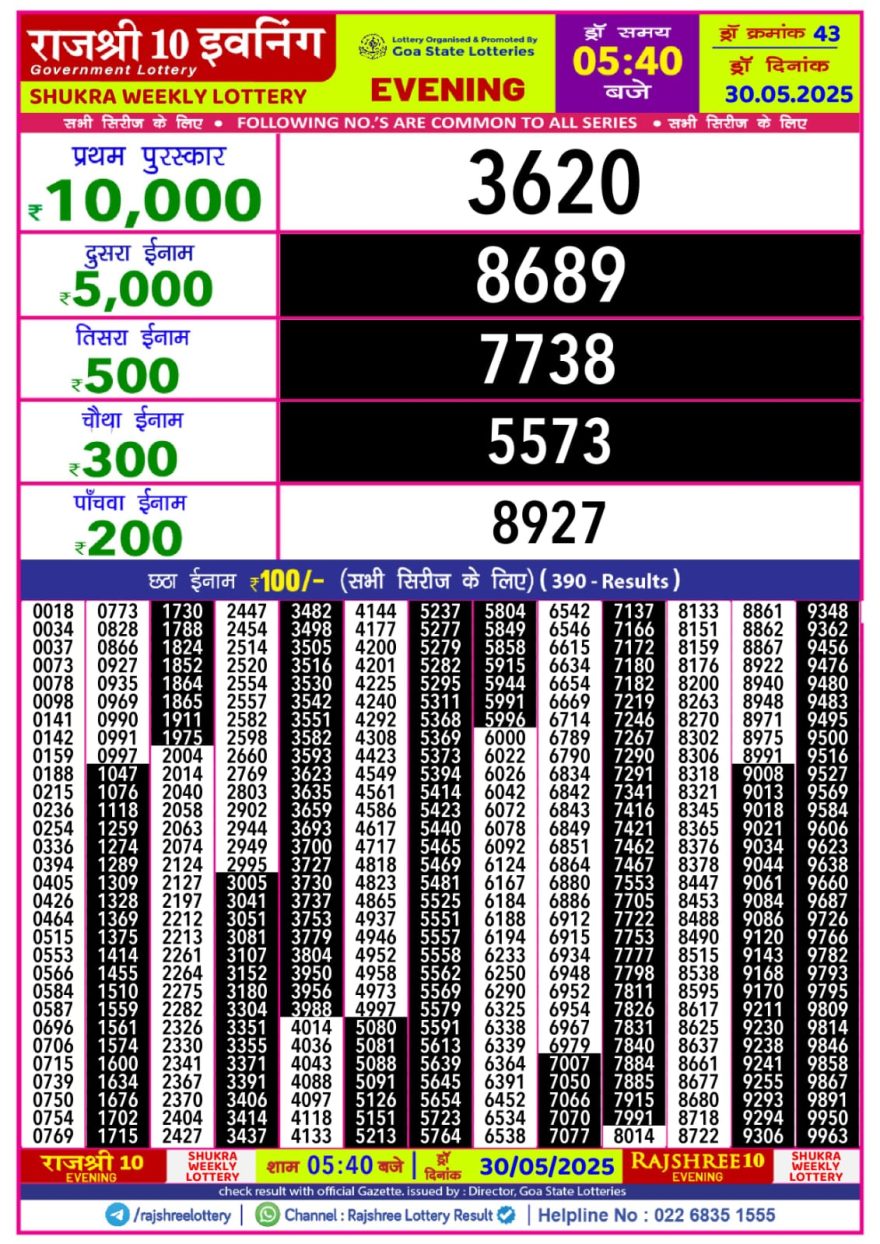 Lottery Result Today May 30, 2025