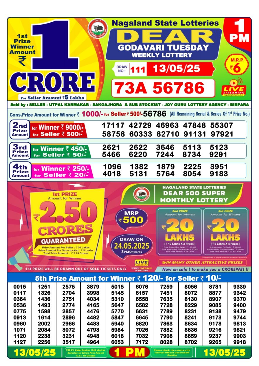 Lottery Result Today May 13, 2025
