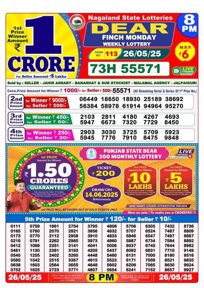 Lottery Result Today May 26, 2025